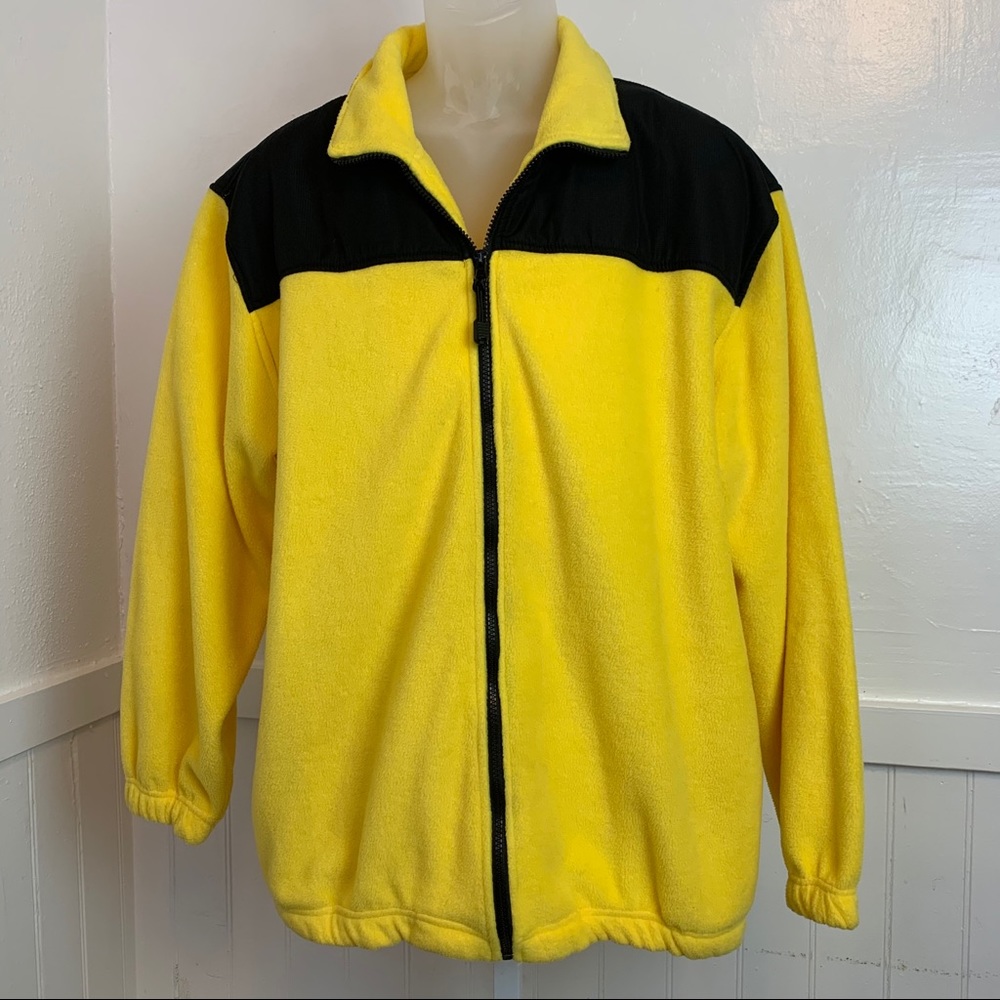 Haggar Black & Yellow Fleece Zip Up Jacket Coat |M